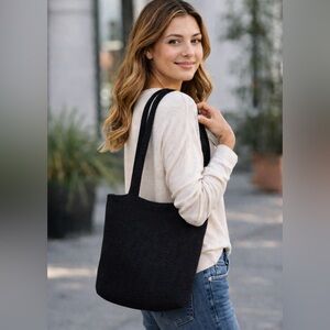 The Sak Medium Crochet Shoulder Bag Purse Double Strap Black